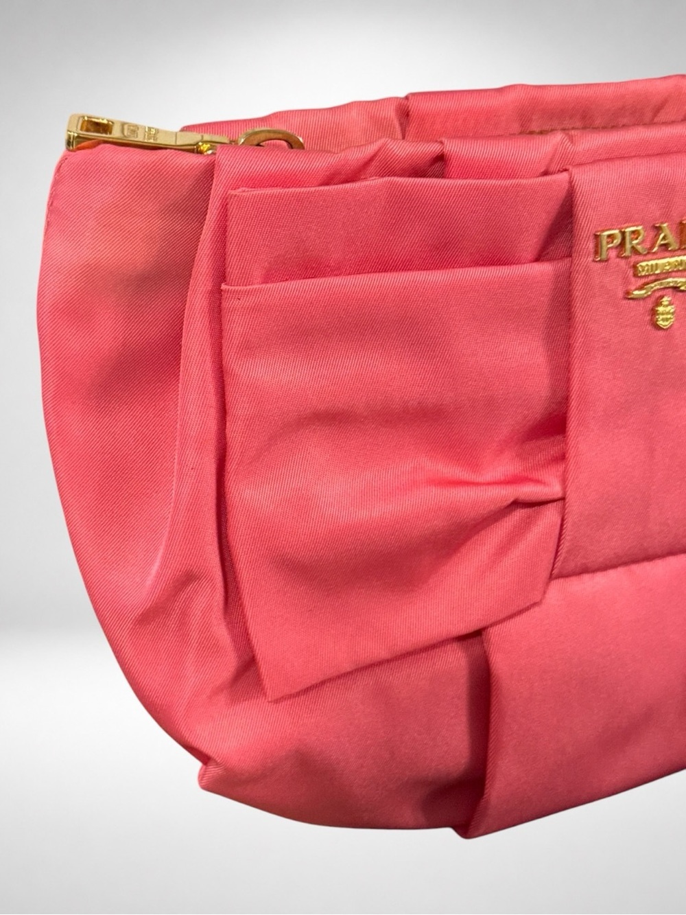 Prada Tessuto Fiocco Peonia Pink Bow Wristlet Clutch Pouch COA Authentic - Picture 4 of 11